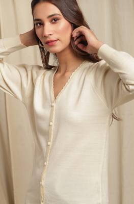 Janasya Janasya Women's Off White Woolen Cardigan 5