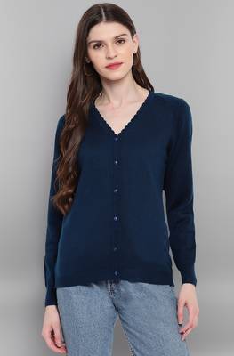 Janasya Janasya Women's Blue Woolen Cardigan 1