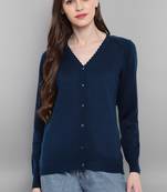 Janasya Janasya Women's Blue Woolen Cardigan