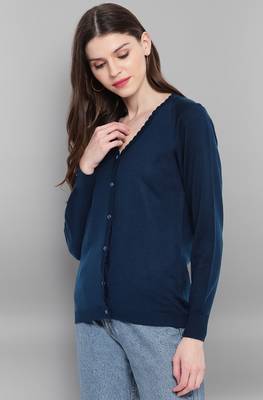 Janasya Janasya Women's Blue Woolen Cardigan 2