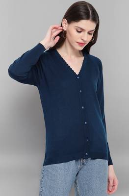 Janasya Janasya Women's Blue Woolen Cardigan 3