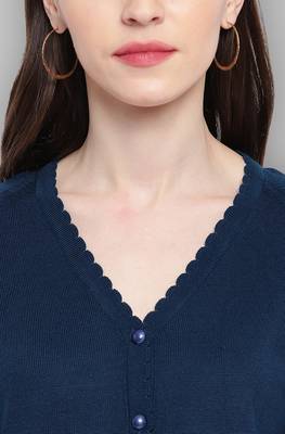 Janasya Janasya Women's Blue Woolen Cardigan 5