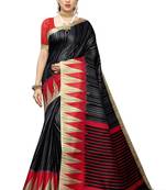 Black printed art silk saree with blouse