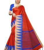 Orange Printed Art silk blend Saree With Blouse