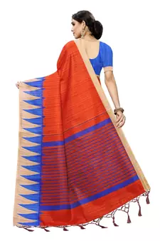 Orange Printed Art silk blend Saree With Blouse
