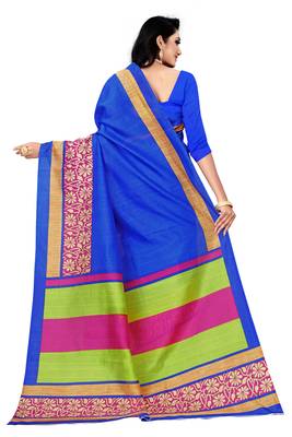 Blue Printed silk blend Saree With Blouse 2