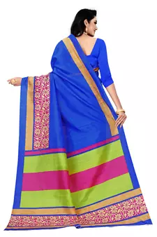 Blue Printed Art silk blend Saree With Blouse