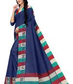 Navy Blue Art Silk Printed Stripes Saree