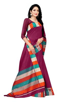 Wine Printed silk blend Saree With Blouse 1