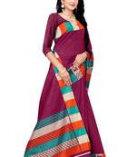Wine Printed Art Silk Saree With Blouse
