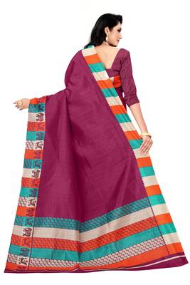 Wine Printed silk blend Saree With Blouse 2