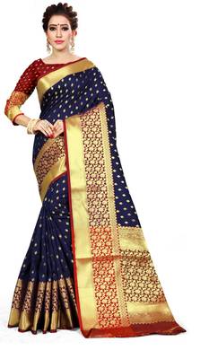 Blue hand woven banarasi saree with blouse 1