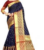 Blue hand woven banarasi saree with blouse