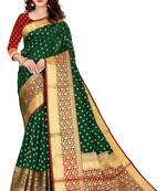 Dark green hand woven banarasi saree with blouse