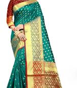 Turquoise hand woven banarasi saree with blouse
