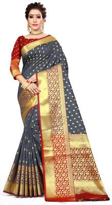 Grey hand woven banarasi saree with blouse 1