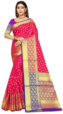 Pink hand woven banarasi saree with blouse 1