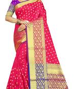 Pink hand woven banarasi saree with blouse