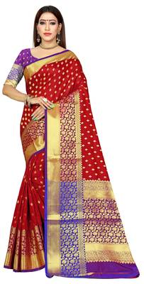 Red hand woven banarasi saree with blouse 1