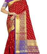 Red hand woven banarasi saree with blouse