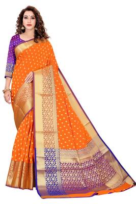 Orange hand woven banarasi saree with blouse 1