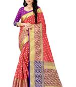 Light pink hand woven banarasi saree with blouse