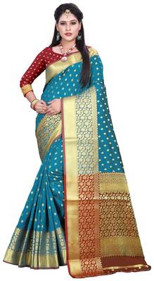 Cobalt blue hand woven banarasi saree with blouse 1