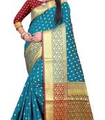 Cobalt blue hand woven banarasi saree with blouse