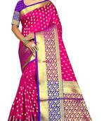 Magenta hand woven banarasi saree with blouse