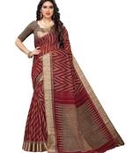 Red printed cotton silk saree with blouse
