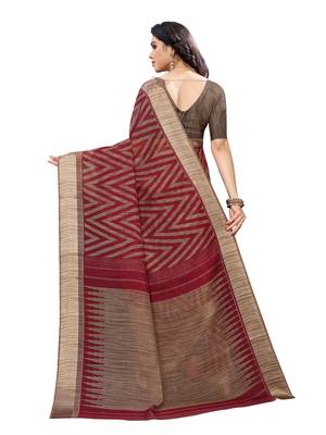 Red printed cotton silk saree with blouse 3