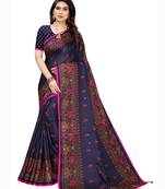 Navy blue printed jute saree with blouse