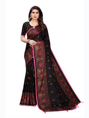 Black printed jute saree with blouse 1