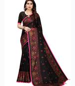 Black printed jute saree with blouse