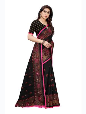 Black printed jute saree with blouse 3