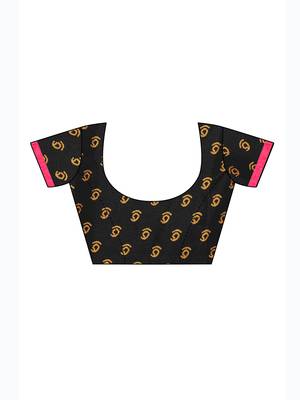Black printed jute saree with blouse 5