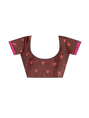 Brown printed jute saree with blouse 5