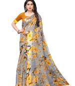 Mustard printed cotton silk saree with blouse