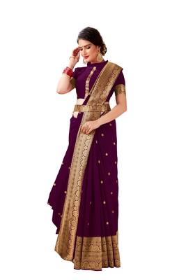 Wine woven banarasi silk saree with blouse 1