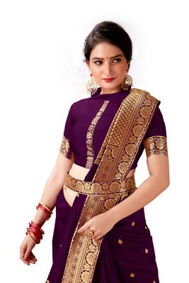 Wine woven banarasi silk saree with blouse 3