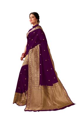 Wine woven banarasi silk saree with blouse 4