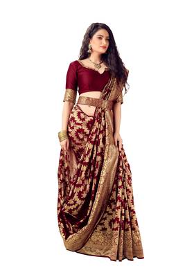 Maroon woven art silk saree saree with blouse 1