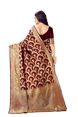 Maroon woven art silk saree saree with blouse 3