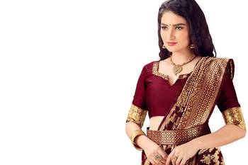Maroon woven art silk saree saree with blouse 4