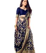 Navy blue woven art silk saree saree with blouse