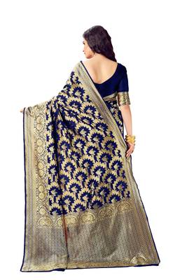 Navy blue woven art silk saree saree with blouse 3