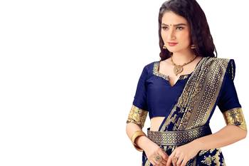 Navy blue woven art silk saree saree with blouse 4
