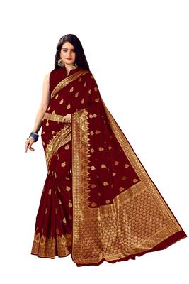 Maroon woven art silk saree saree with blouse 1