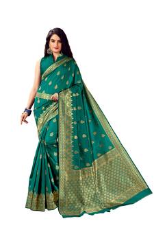 Olive woven art silk saree saree with blouse