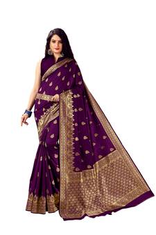 Wine woven art silk saree saree with blouse